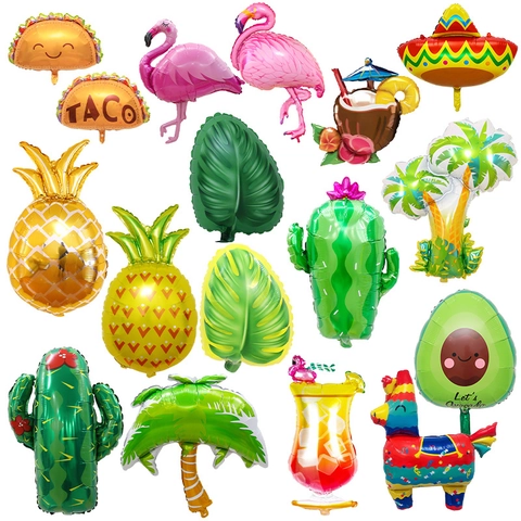 Tropical Party Foil Balloons Summer Hawaii Theme Flamingo Pineapple Cactus Coconut Tree Shape Decorations For Birthday Wedding