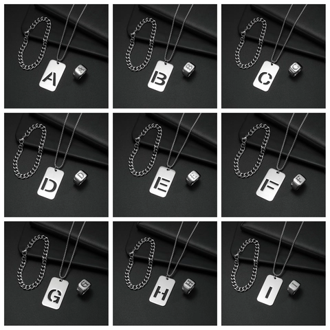 Edelstahl Alphabet Halskette Armband Und Ring Initialen Anhänger Siegelring Panzerkette Streetwear Schmuck