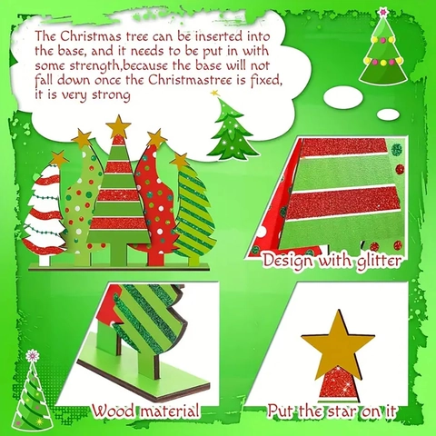 Wooden Christmas Tree Desktop Ornament Colorful Striped Polka Dot Patterns With Star Topper Festive Holiday Table Decor