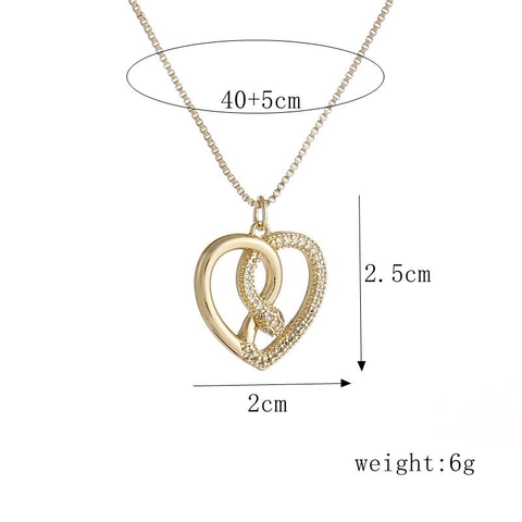 Collar Con Colgante De Corazón Y Serpiente Cobre Chapado En Oro Circón Cadena De Caja Joyería De Moda Mujer