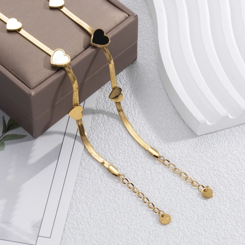 Heart Charm Stainless Steel Bracelet Gold Plated Snake Bone Chain Minimalist Shell Enamel Jewelry For Women