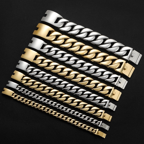 Heren Cubaanse Schakelarmband Roestvrij Staal Zwaar Gepolijst Glad Hip Hop Street Style Sieraden Mannelijk Cadeau