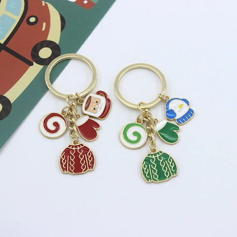 Porte-clés de Noël en Alliage de Zinc Mignon Dessin Animé Père Noël Bonhomme de Neige Pull Gant Pendentif Cadeau de Vacances