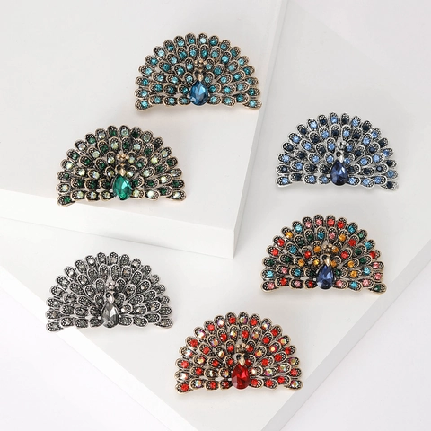 Spilla Pavone Vintage Strass Lega Cristallo Luccicante Animale Spilla Per Donne Matrimonio Festa Gioielli Accessorio