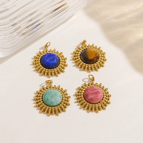Sun Pendant Charms Natural Stone Inlaid Stainless Steel 14K Gold Plated French Vintage DIY Jewelry Making Accessories