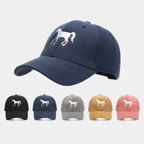 Gorra de Béisbol de Algodón con Bordado de Caballo para Mujer Hombre Moda Casual Protección Solar al Aire Libre Visera Curva Ajustable