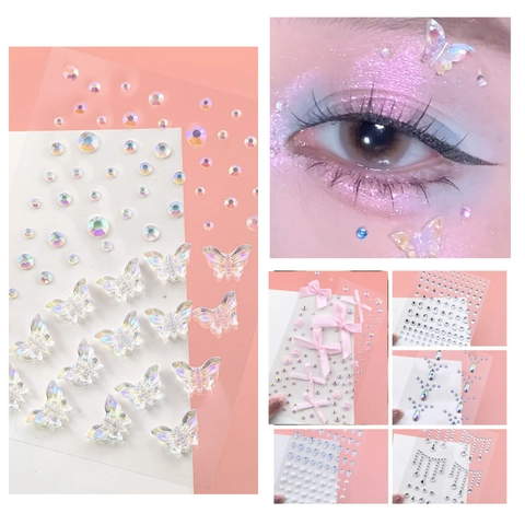 Self Adhesive Face Jewels Rhinestones Artificial Pearls Butterfly Bow Stickers For Eye Makeup Body Nail Art DIY Party