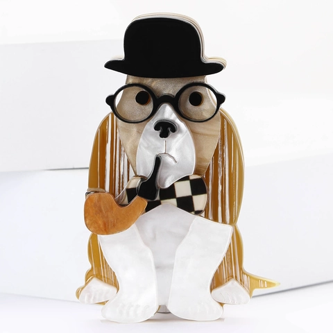 Spilla Creativa in Acrilico con Cane Gentleman per Uomo Spilla da Bavero Personalizzata per Abiti e Cappotti