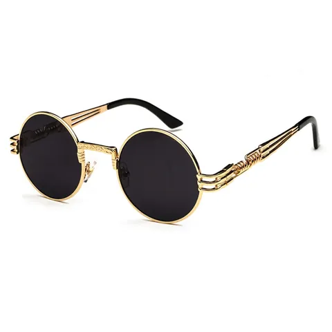 Occhiali Da Sole Rotondi Steampunk Retrò Montatura In Metallo Lega Lenti A Specchio Circolari Moda Punk Gotica UV400 Unisex