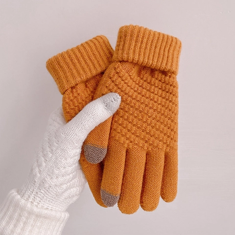 Guantes De Punto De Invierno Mujer Grueso Cálido Acrílico Pantalla Táctil Térmico Clima Frío Puños Acanalados Elegante