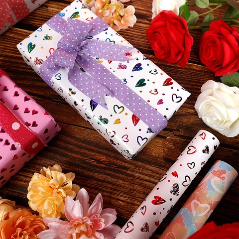 Gift Wrapping Paper Roll Heart Pattern Gold Stamping Bronzing For Valentine Birthday Wedding DIY Craft Paper