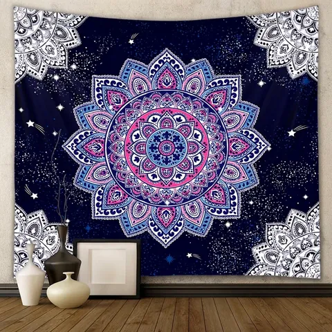 Tapiz De Pared Mandala Bohemio Cielo Estrellado Galaxia Tela De Poliéster Para Dormitorio Sala De Estar Decoración