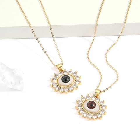 Collier Pendentif Oeil Maléfique Cuivre Plaqué Or Zircon Design Soleil Bijoux Mode Femme