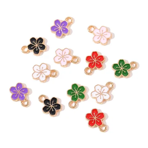 Flower Charms Pendants Alloy Enamel Floral Cherry Blossom Gold Plated Edge DIY Jewelry Making Finding