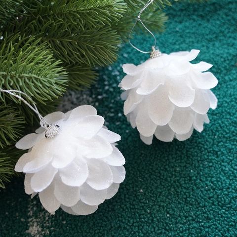 Christmas Ball Ornaments Glitter Petal Foam Floral Hanging Decorations For Xmas Tree Holiday Wedding Party Elegant