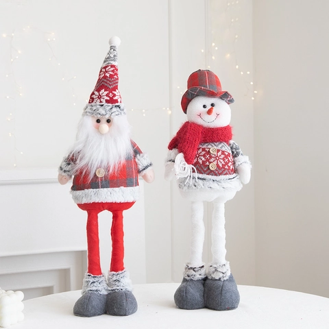 Kerst Pluche Pop Intrekbare Lange Benen Kerstman Sneeuwpop Rendier Gebreide Stof Feestelijke Huis Tafel Venster Decor