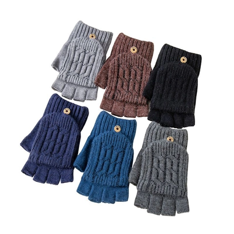 Heren Flip Top Handschoenen Gebreid Schaap Kasjmier Mix Warm Fleece Gevoerd Omkeerbare Wanten Winter Typen Schrijven