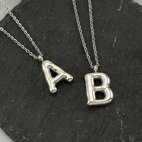 304 Stainless Steel Bubble Letter Necklace Polished 3D Balloon Initial Pendant Chic Accessory Jewelry For Women