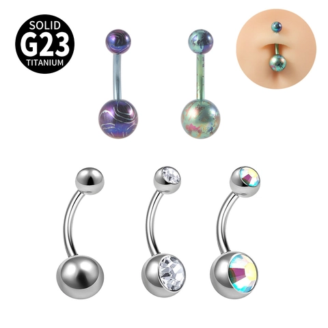 G23 Titan Bauchring Für Damen Hypoallergener Body Piercing Schmuck Gebogener Barbell Strass Bauchnabelpiercing Stab