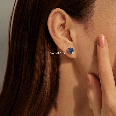 Pendientes De Botón De Circonita Azul Redondos Con Poste De Plata De Ley 925 Moda Minimalista Lujo Accesorio Elegante
