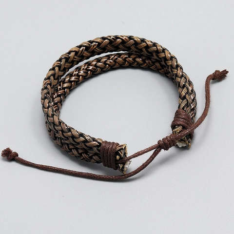 Bracelet Homme Cuir Synthétique Tissé Rétro Fait à la Main Cordon Réglable Mode Harajuku Simple Bijoux Bracelet