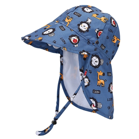 Baby Kids Sun Hat With Neck Flap Breathable Mesh Polyester Cartoon Animal Printed Bucket Hat For Summer Outdoor Beach