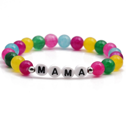 Colorful Stone Beaded Bracelet With Mom Mama Letter Beads For Mother Day Gift Women Jewelry Minimalist Elastic