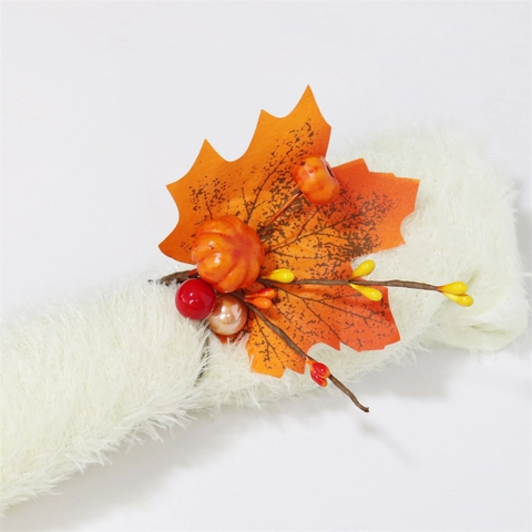 Maple Leaf Pumpkin Napkin Ring Satin Cloth Foam Berry Autumn Thanksgiving Halloween Dinner Table Decor Accessory