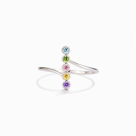 925 Sterling Zilveren Ring Voor Dames Ronde Zirkonia Verticale Rij Verstelbare Open Band Minimalistische Mode Sieraden