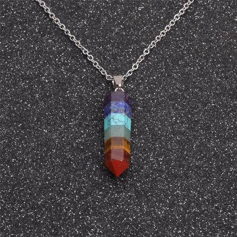 Chakra Naturstein Heilkristall Sechseckiges Prisma Anhänger Halskette Mit Edelstahl O-Kette Für Damen Schmuck