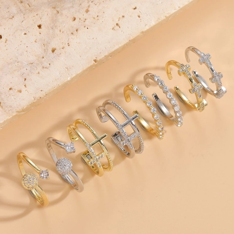 Anello Regolabile In Rame Con Croce E Zirconia Gioielli Di Moda Minimalisti Per Donna Stile Elegante