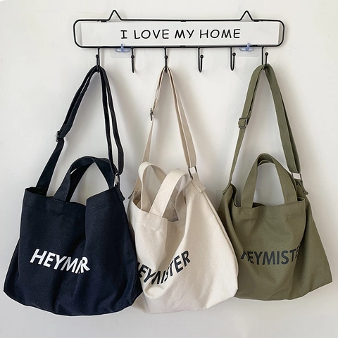 Large Capacity Canvas Tote Bag Letter Print Streetwear Shoulder Crossbody Bag For Women Casual Daily Use