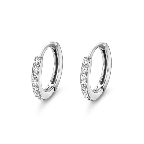 Geometrische Huggie Hoop Ohrringe Feinsilber Micro Pave Weißer Zirkonia Hypoallergen Minimalistisch Für Frauen