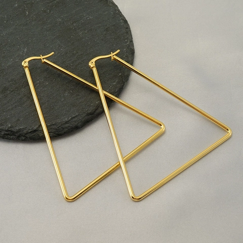 Geometric Triangle Hoop Earrings Stainless Steel Polished Gold Minimalist Jewelry Accessory For Women Trendy Style