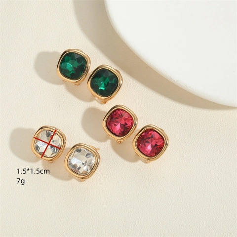 Square Stud Earrings Faceted Acrylic Copper 14K Gold Plated Retro Geometric Fashion Jewelry Women Exquisite Simple Elegant