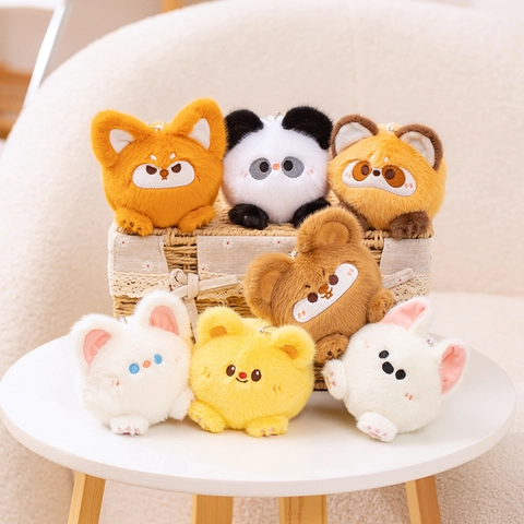 Llavero De Peluche De Animales Kawaii Juguete Para Aliviar El Estrés Forma De Bola Suave Panda Zorro Oso Mapache Regalo