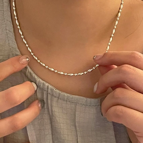 Halskette Aus 925 Sterling Silber Minimalistische Olivenperle Kugelkette Choker Geometrischer Schmuck Für Damen