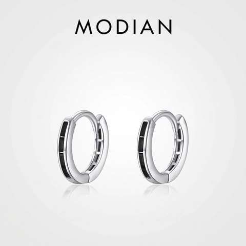 925 Sterling Silber Huggie Hoop Ohrringe Schwarz Zirkon Eingelegt Geometrischer Minimalistischer Eleganter Schmuck Für Damen