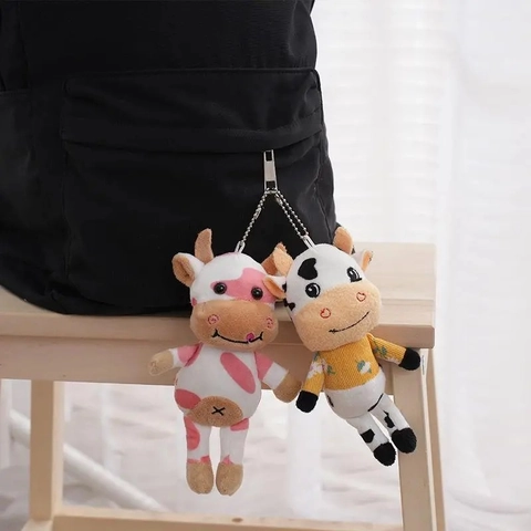 Simpatico Portachiavi In Peluche Di Mucca Morbido Animale Di Peluche Bambola Di Bestiame Maculato Ciondolo Per Borsa Per Decorazione Zaino Regalo