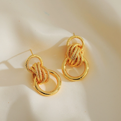 Orecchini a Cerchio Multistrato Geometrici Irregolari in Rame Placcato Oro 18K per Donna Orecchini a Cerchio Lucidi Opachi