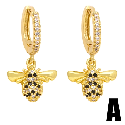 Orecchini A Cerchio Insetti Rame Placcato Oro Zircone Farfalla Ape Libellula Gioielli Raffinati Per Donna Regali Di Moda