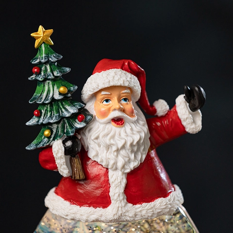 Palla Di Neve Natale Carillon Babbo Natale Pupazzo Di Neve Resina Vetro Con Luce Notturna LED USB Neve Automatica Arredo