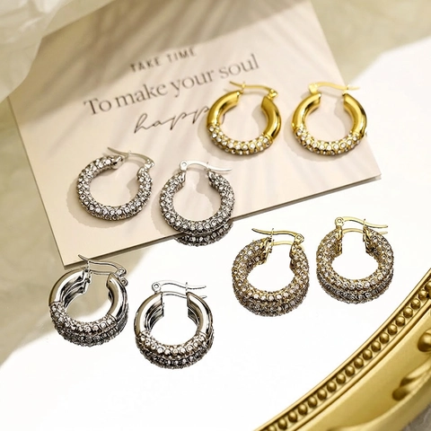 Pendientes De Aro Geométricos De Acero Inoxidable Con Diamantes De Imitación Estilo Francés Joyería Minimalista Mujer