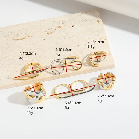Two-Tone Gold Silver Irregular Open Ring For Women Geometric Abstract Knot Ring Retro Copper Fashion Jewelry Accessories