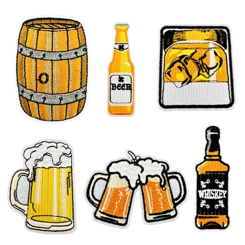 Toppe Ricamate Birra Whiskey Poliestere Da Stirare Applicazioni Decorative Per Vestiti Accessori Per Cucito DIY