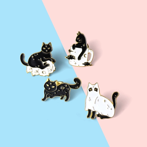 Halloween Celestial Black Cat And Ghost Cat Enamel Pin Alloy Moon Star Brooch Jewelry For Clothing Bag Accessories