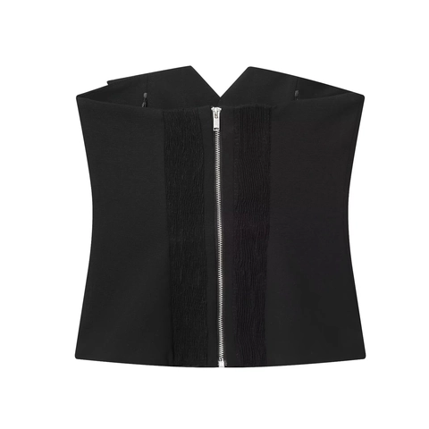 Strapless Crop Top Asymmetric Lapel Slim Fit Back Zipper Polyester Solid Color Sexy Elegant Women Fashion