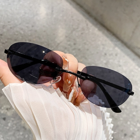 Randlose Ovale Sonnenbrille Metallrahmen Verlaufslinsen Retro Fashion Hip-Hop Y2K Brillen Für Damen