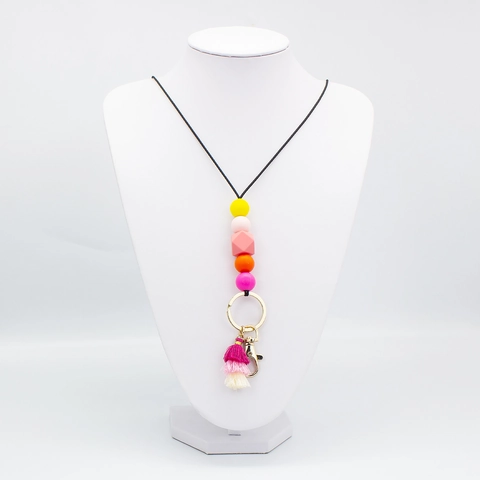 Silicone Beaded Lanyard Necklace Macaron Colors Tassel Clasp For ID Card Keys Boho Style Unisex