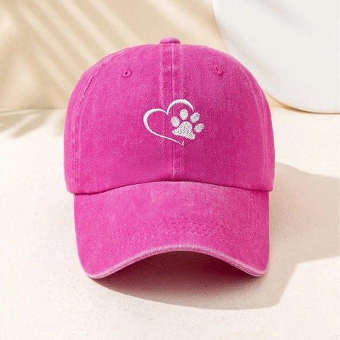 Cappello Da Baseball In Cotone Lavato Ricamato Cuore Zampa Protezione Solare Cappello Vintage Casual Per Uomo Donna